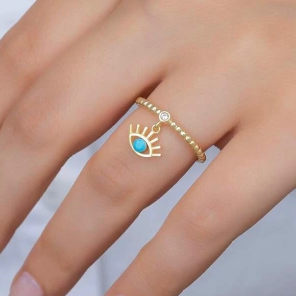 shop moxie Jewelry Evil Eye Charm Crystal Ring Gold Blue Poshmark